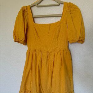 Copper Key Square Neck Puff Sleeve Dress